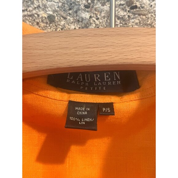 Lauren Ralph Lauren Petite Orange Button-Up Linen Shirt P/S Womens Casual Lightw - Picture 4 of 8